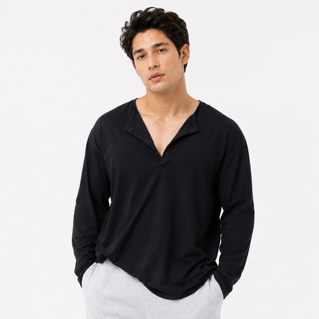 Men's Casual Drop Shoulder Long Sleeve Shirt