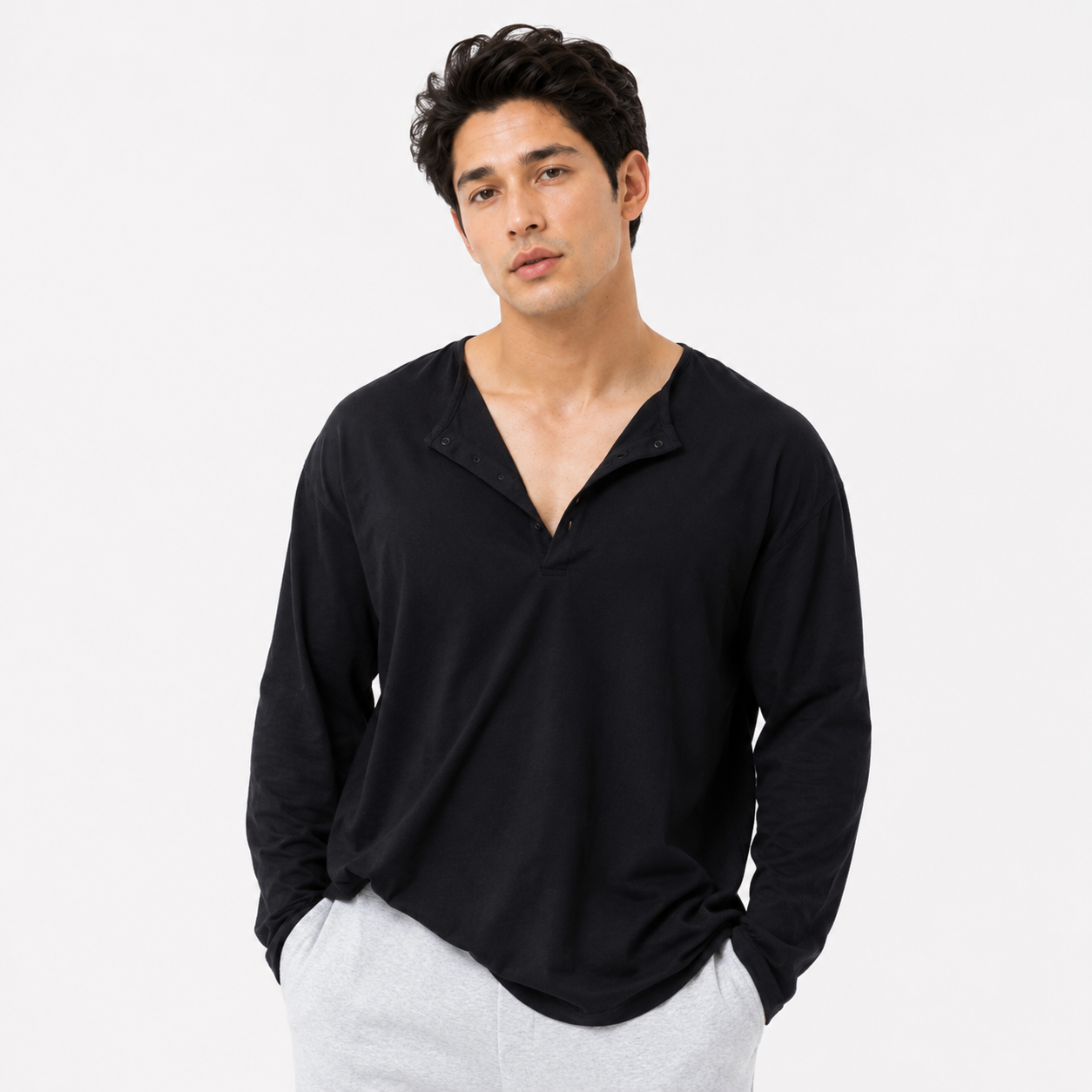 Men's Casual Drop Shoulder Long Sleeve Shirt