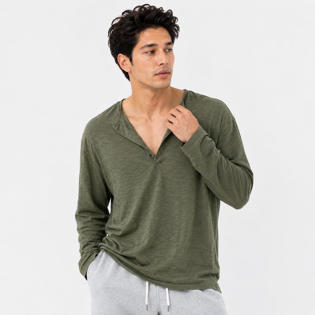 Men's Casual Drop Shoulder Long Sleeve Shirt
