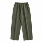 Men's Cotton Drawstring Straight Leg Pants in beige — back view