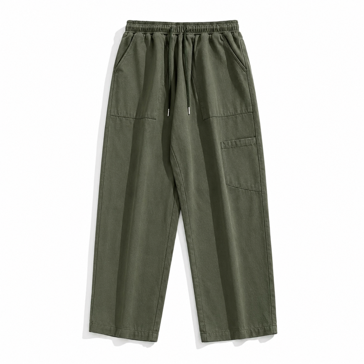 Men's Cotton Drawstring Straight Leg Pants in beige — back view