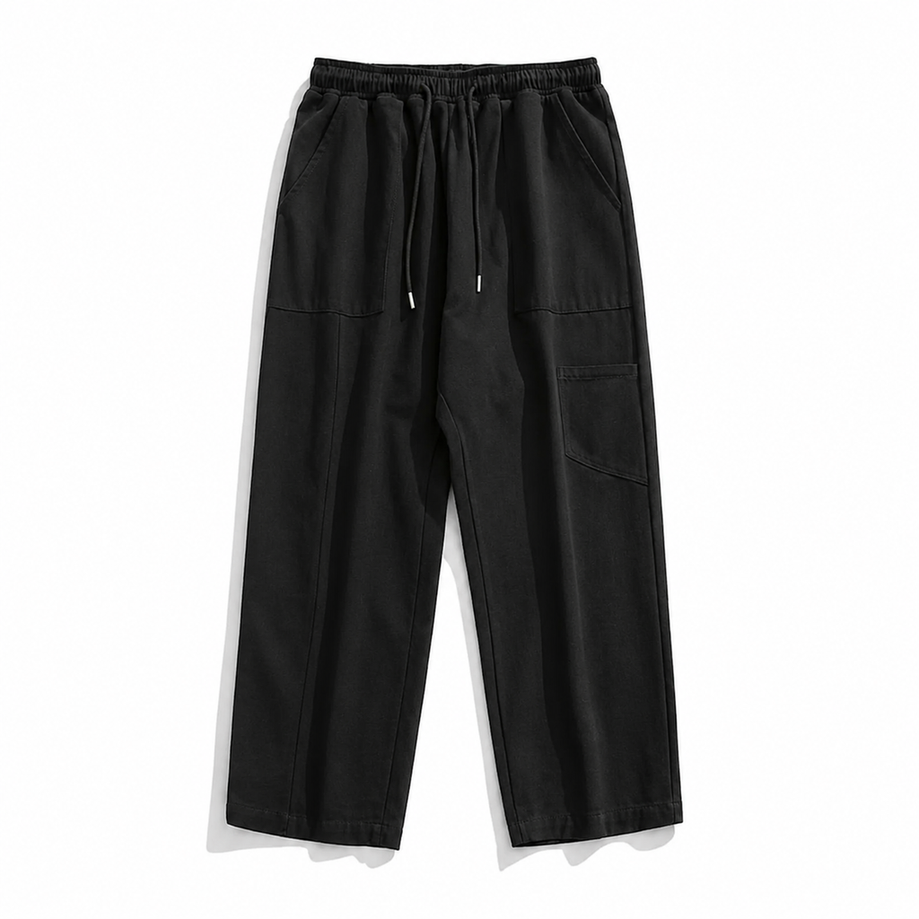 Men's Cotton Drawstring Straight Leg Pants in beige — straight leg hem detail