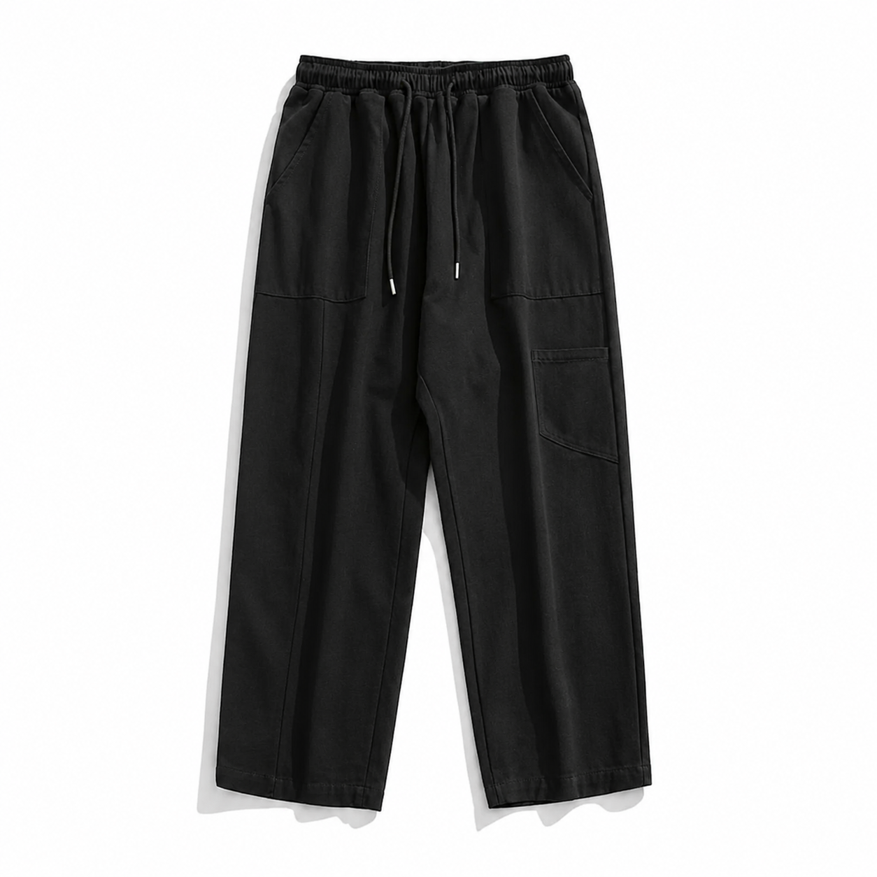 Men's Cotton Drawstring Straight Leg Pants in beige — straight leg hem detail