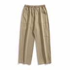 Men's Cotton Drawstring Straight Leg Pants in beige — elasticated drawstring waistband detail