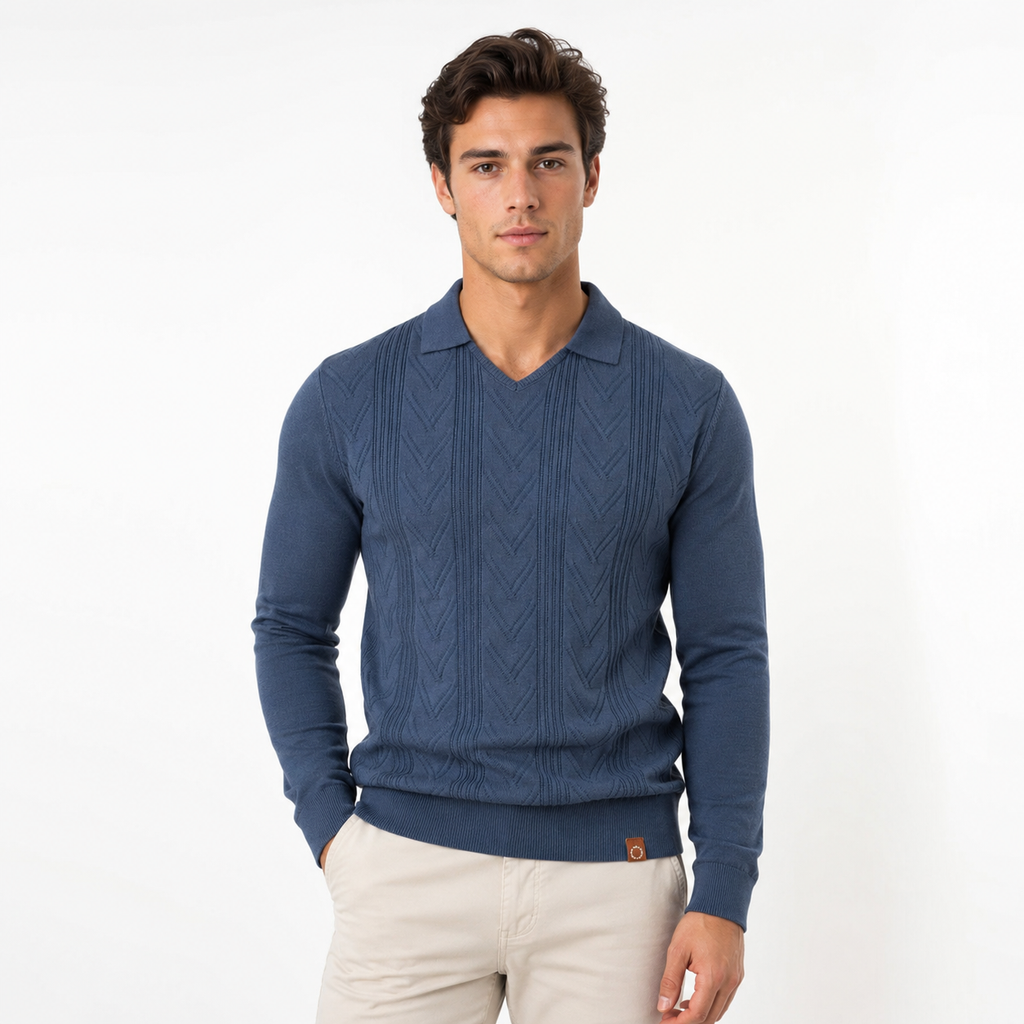 Men's Long Sleeve Henley Polo Shirt
