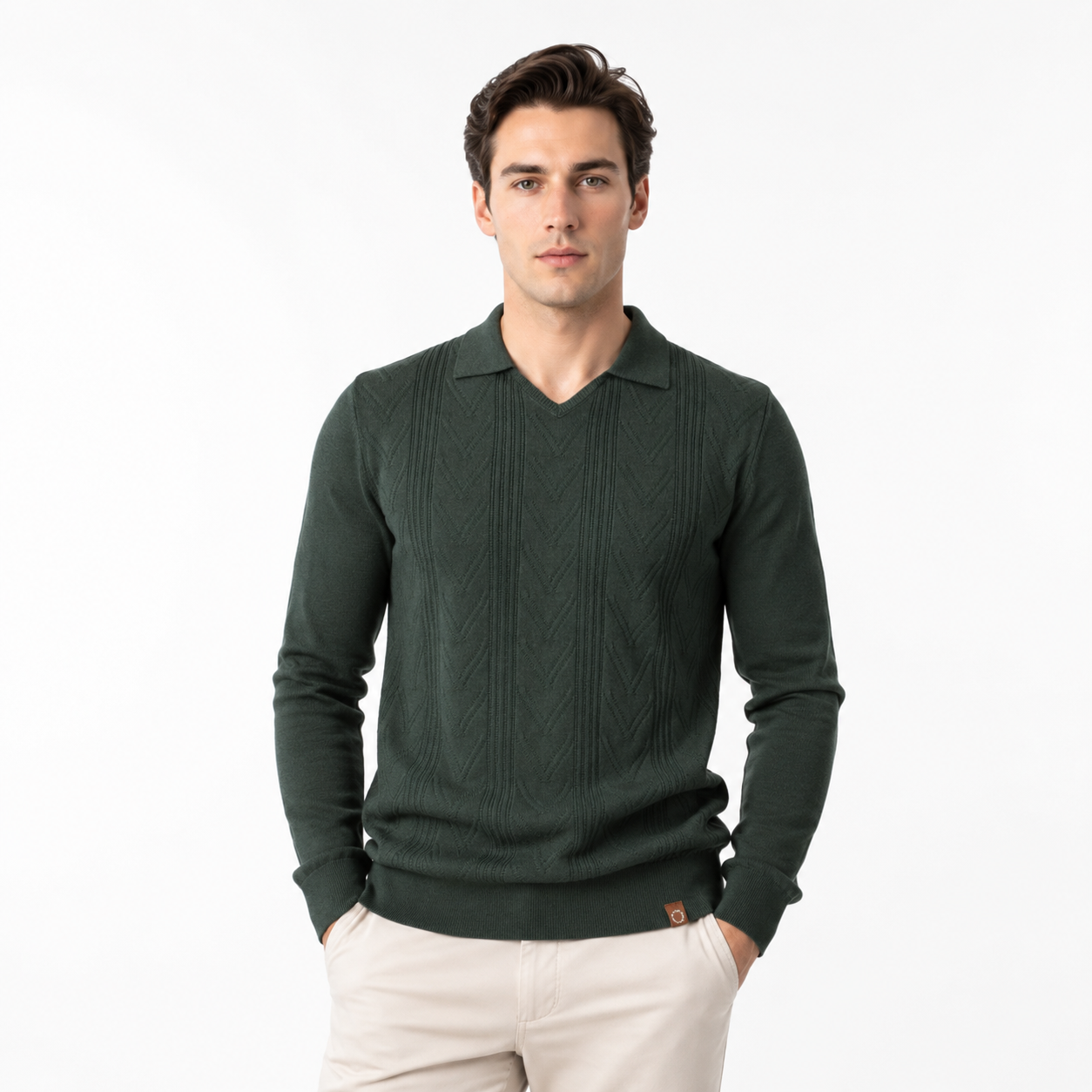 Men's Long Sleeve Henley Polo Shirt