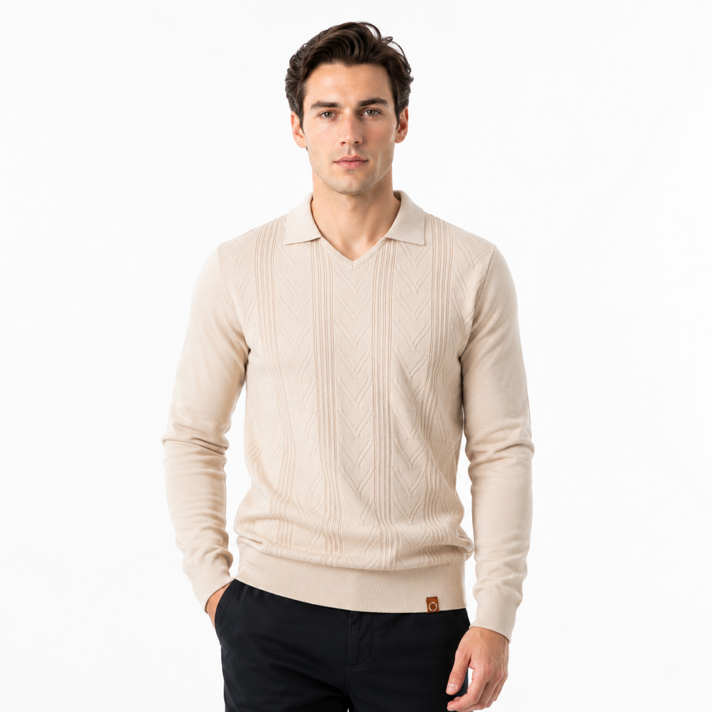 Men's Long Sleeve Henley Polo Shirt