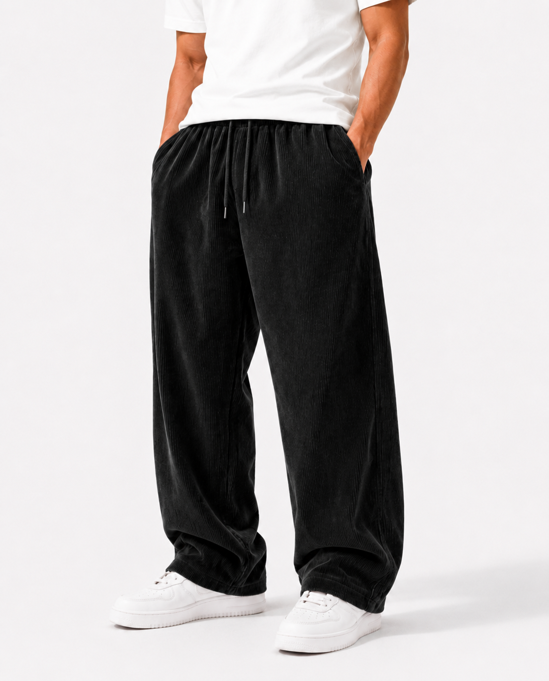 Men's Loose Fit Corduroy Straight Pants in brown — back view