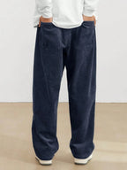 Men's Loose Fit Corduroy Straight Pants in brown — corduroy ribbed fabric close-up