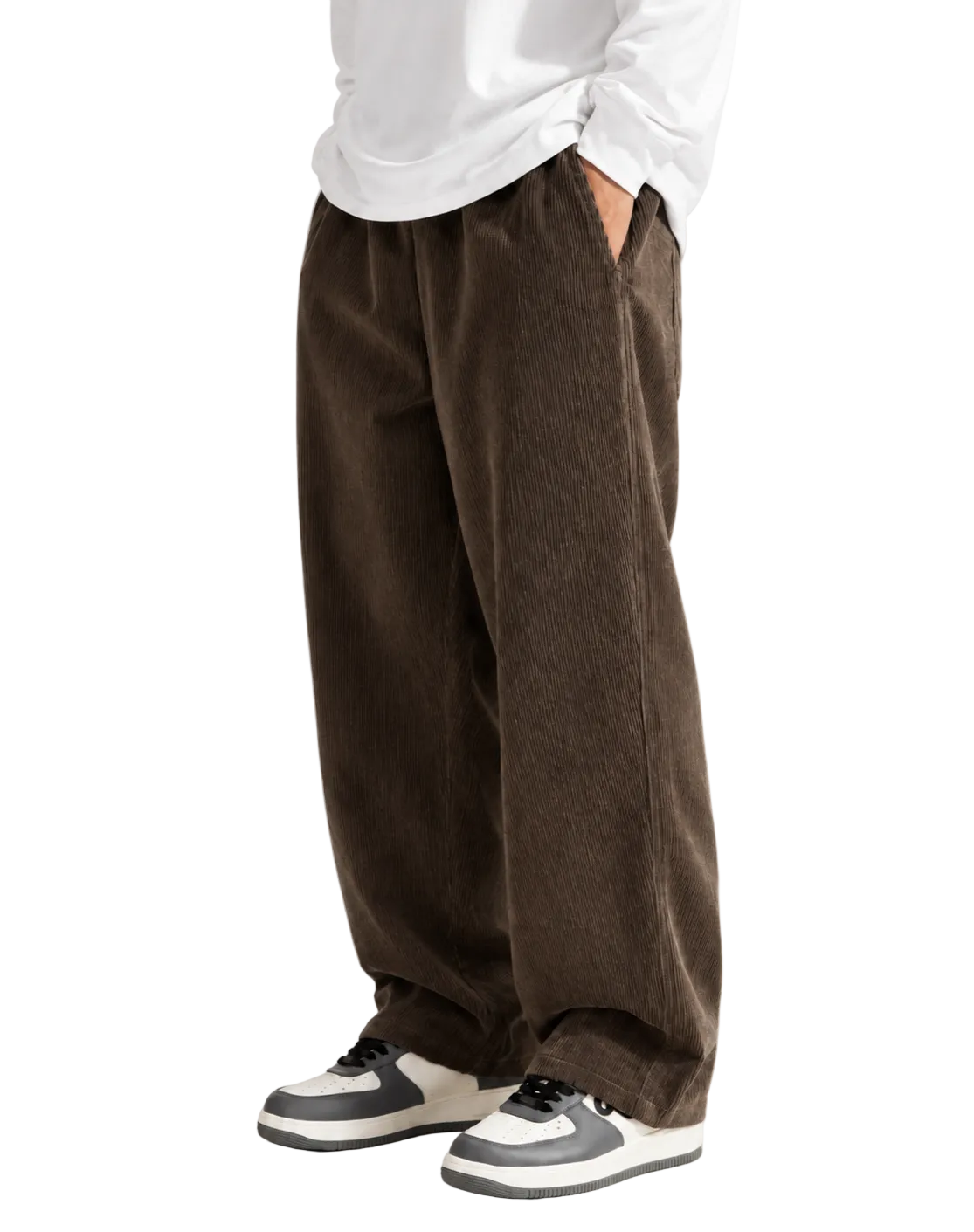 Men's Loose Fit Corduroy Straight Pants in brown — front view