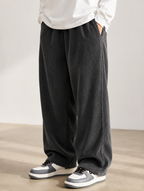 Men's Loose Fit Corduroy Straight Pants in brown — hem and leg opening detail