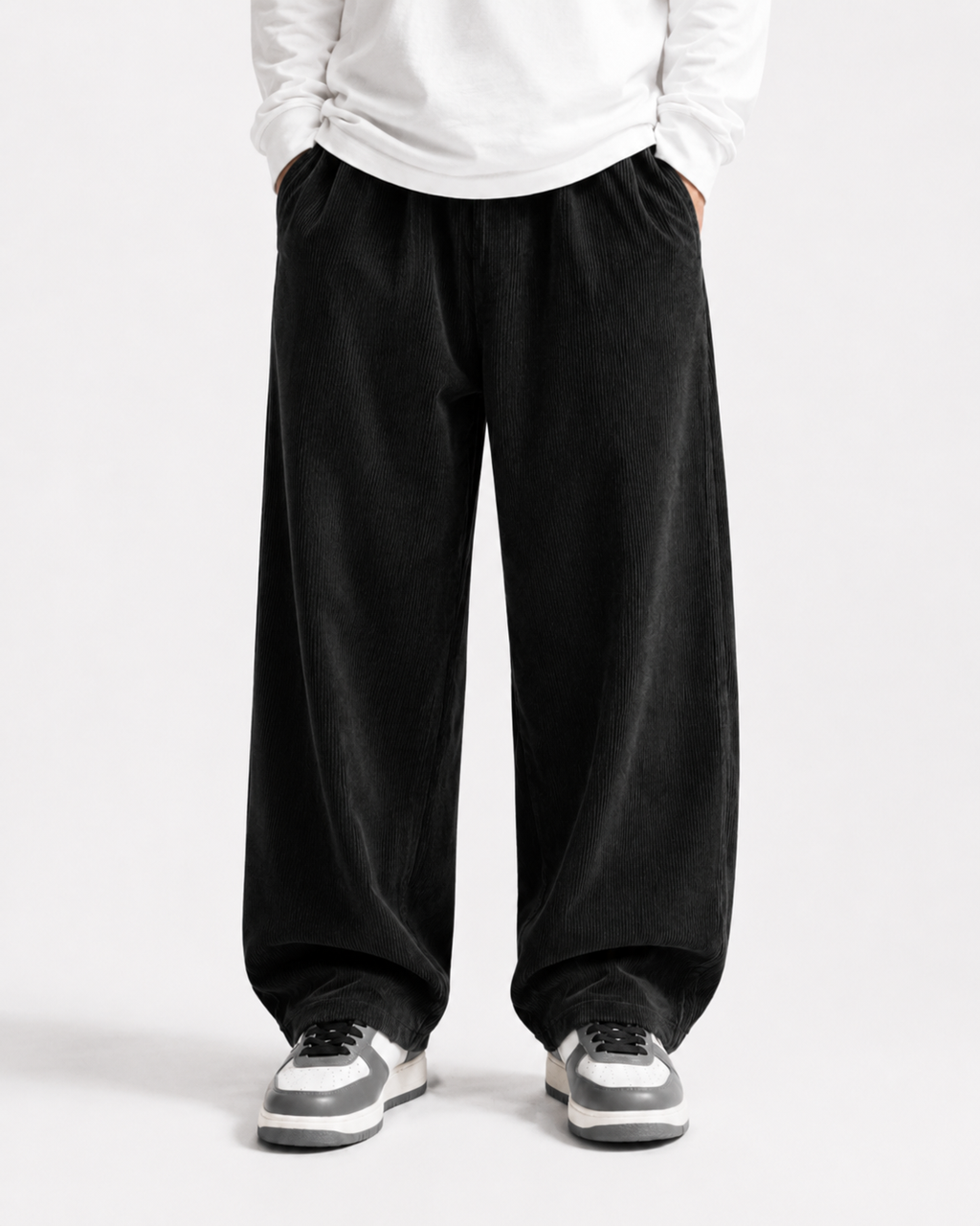 Men's Loose Fit Corduroy Straight Pants in brown — pocket detail
