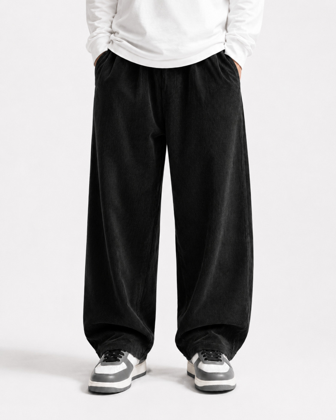 Men's Loose Fit Corduroy Straight Pants in brown — pocket detail