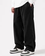 Men's Loose Fit Corduroy Straight Pants in brown — waistband and drawstring detail
