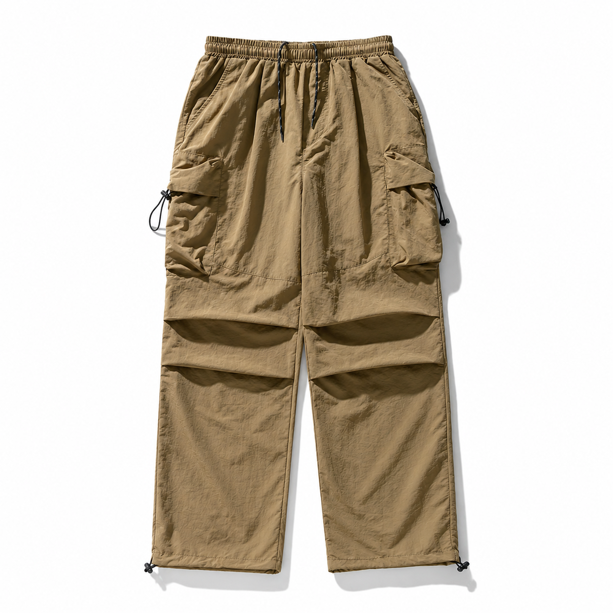 Men's Loose Fit Pocket Cargo Pants in brown — side view with cargo pocket