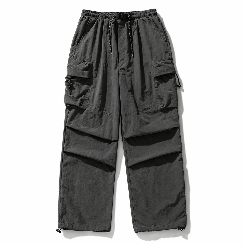 Men's Loose Fit Pocket Cargo Pants in brown — waistband and belt loop detail