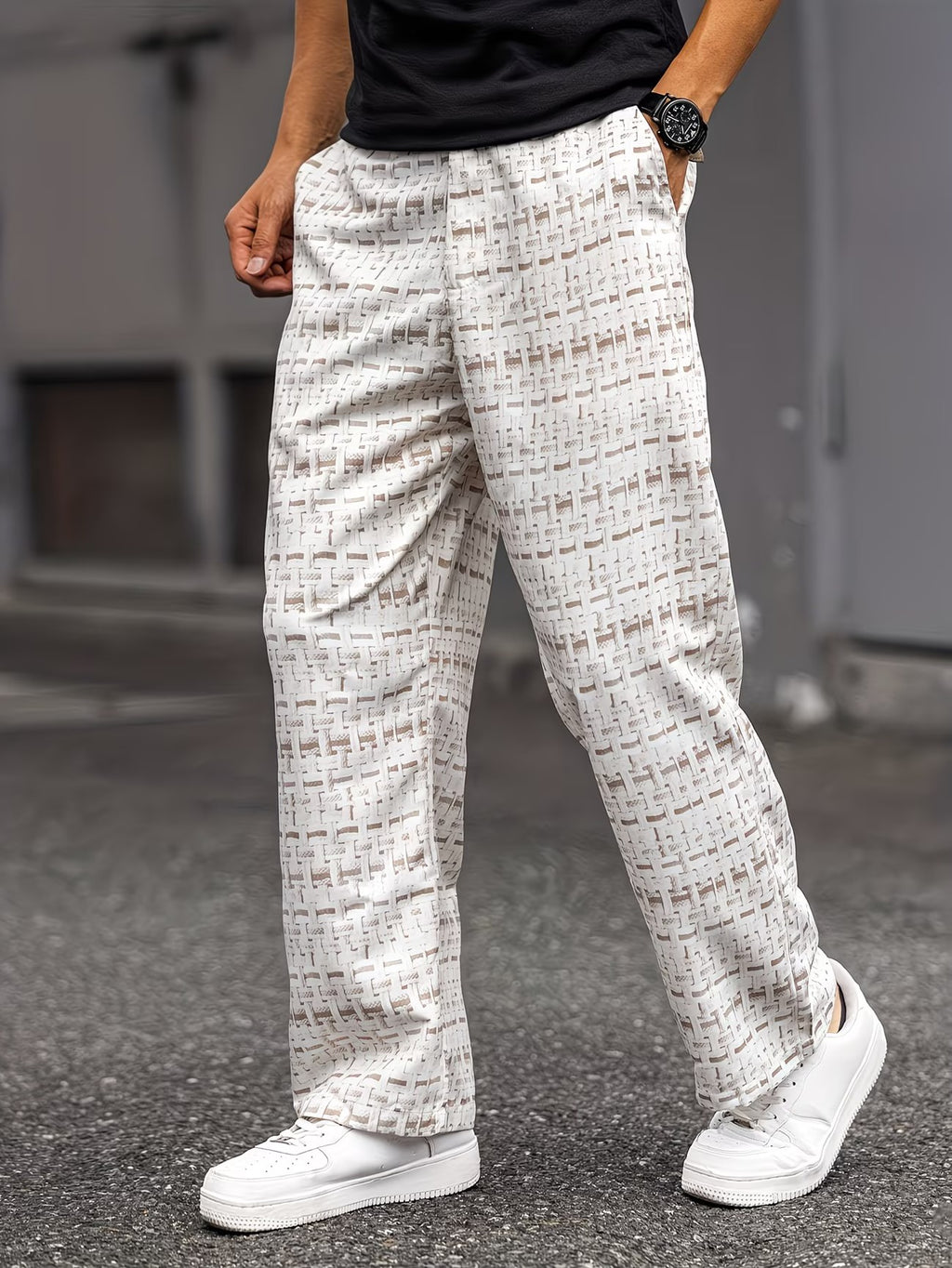 Men's Straight-Leg Pants with Abstract Geometric Print