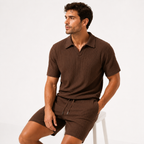 Men’s Stripe Texture Two Piece Polo and Shorts Set