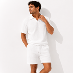 Men’s Stripe Texture Two Piece Polo and Shorts Set