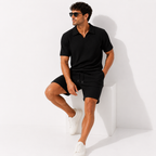 Men’s Stripe Texture Two Piece Polo and Shorts Set