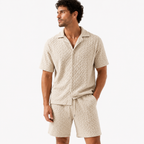 Men’s Textured Button Shirt And Shorts Set