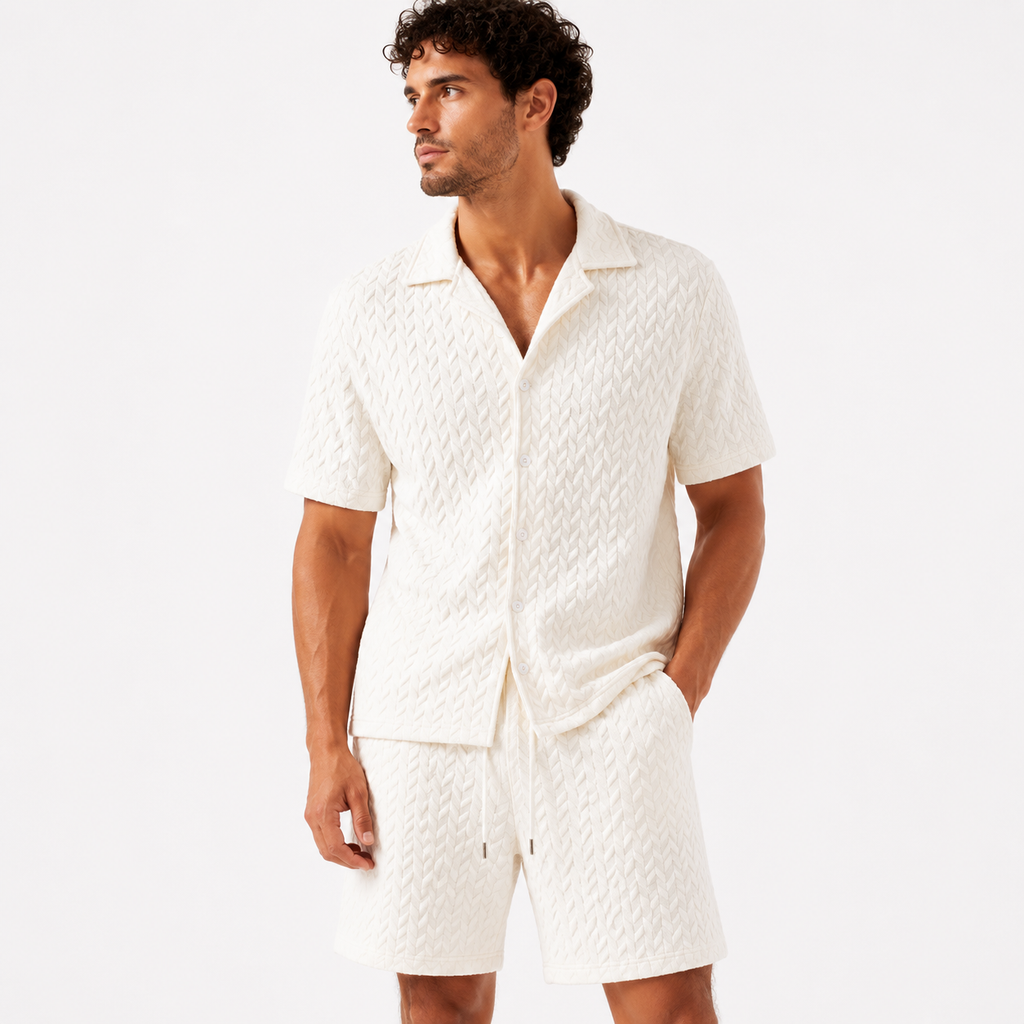 Men’s Textured Button Shirt And Shorts Set