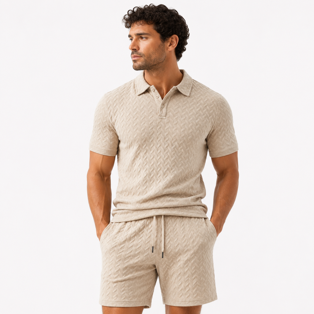 Men's Textured Collar Shirts and Shorts Coords Set