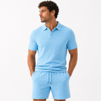 Men's Textured Collar Shirts and Shorts Coords Set