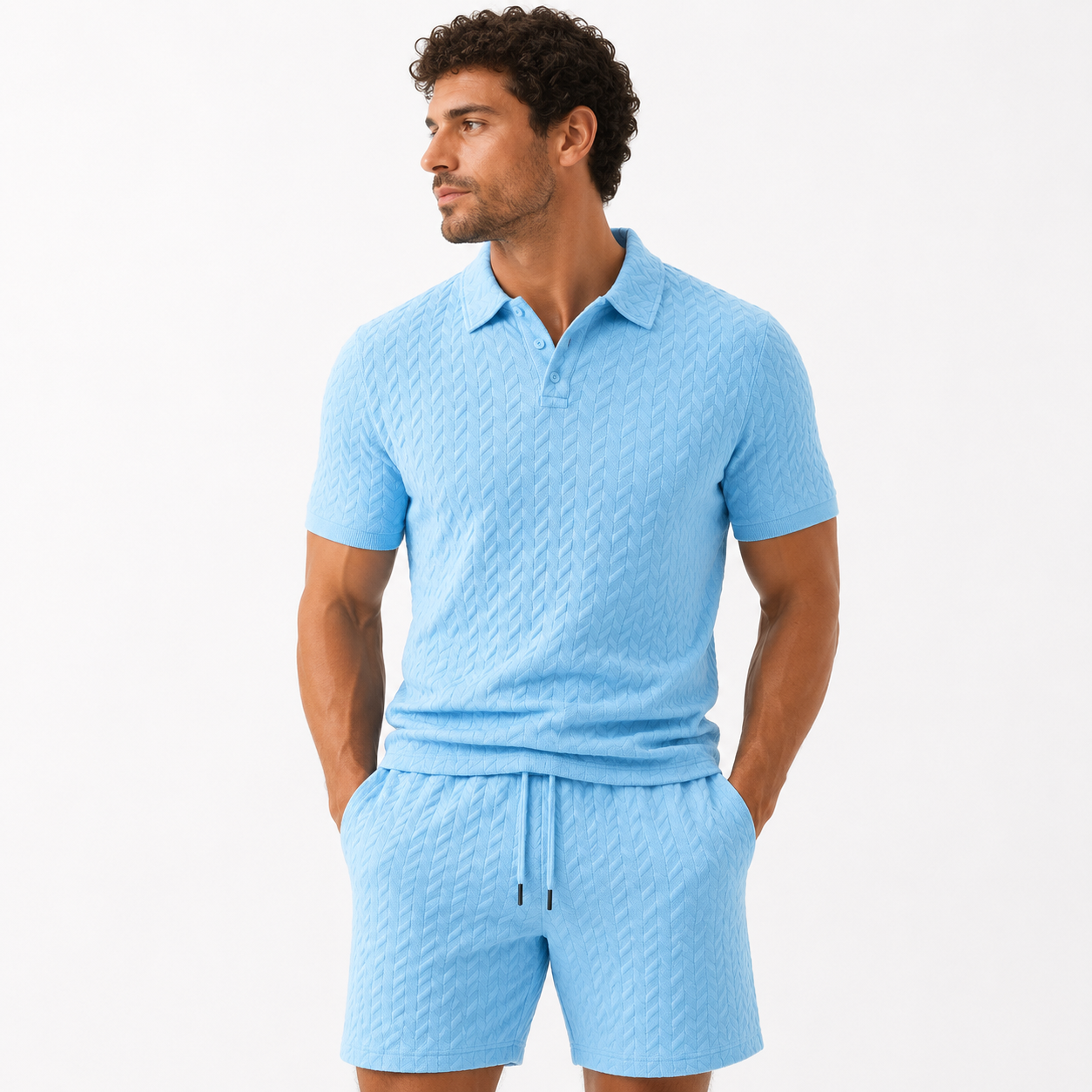 Men's Textured Collar Shirts and Shorts Coords Set
