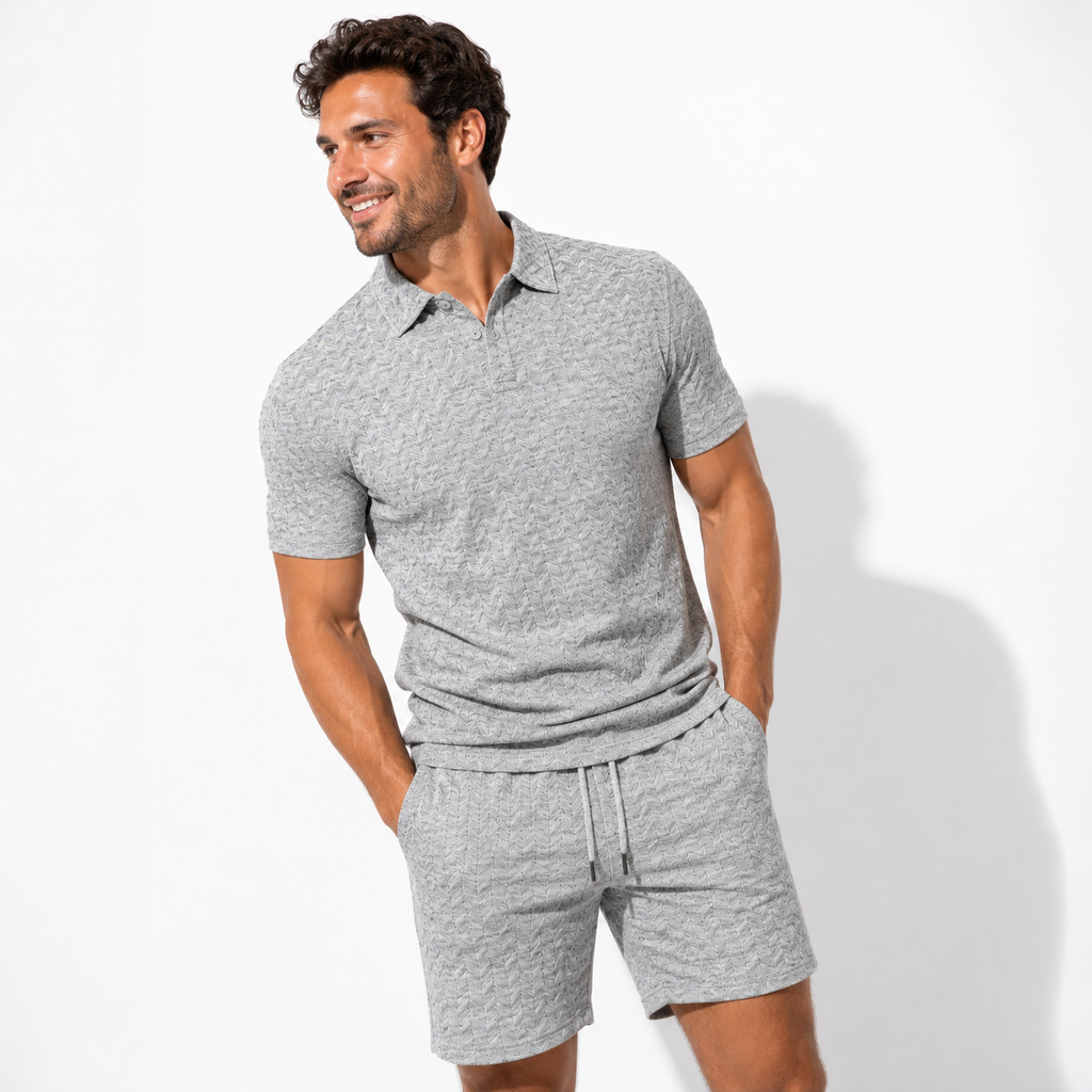 Men's Textured Collar Shirts and Shorts Coords Set
