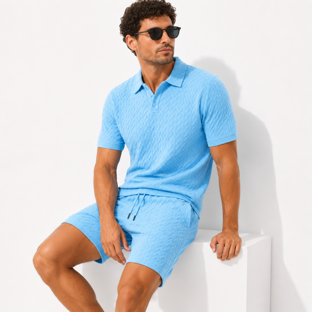 Men's Textured Collar Shirts and Shorts Coords Set