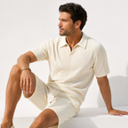 Men's Textured Polo Shirt and Shorts Set
