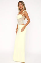 Lace Panel Strapless Maxi Dress Women