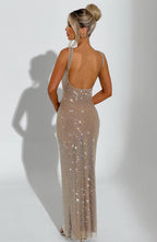 Women's Square Neck Maxi Dress with Sparkle Bodycon Fit