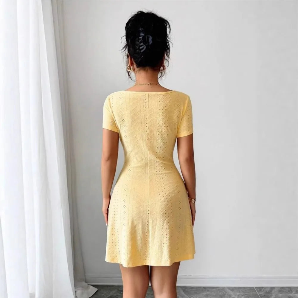 Pointelle Knit Short Sleeve Dress