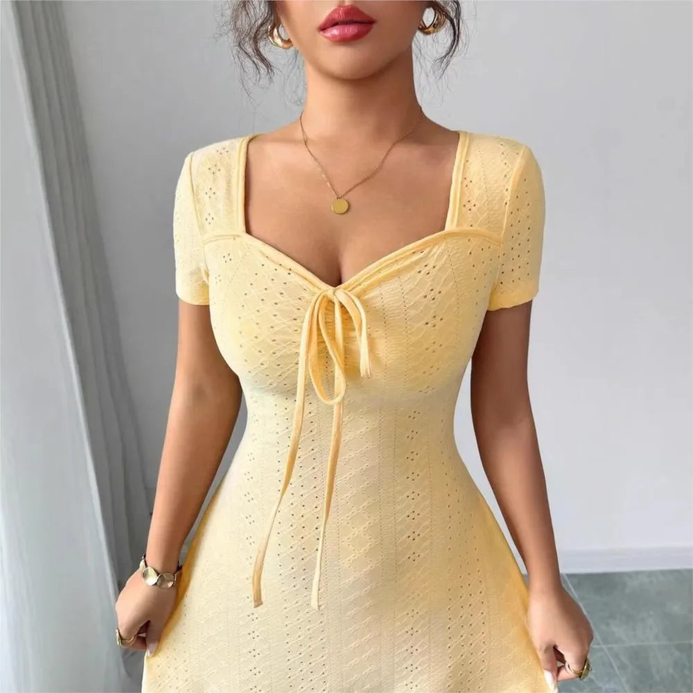 Pointelle Knit Short Sleeve Dress