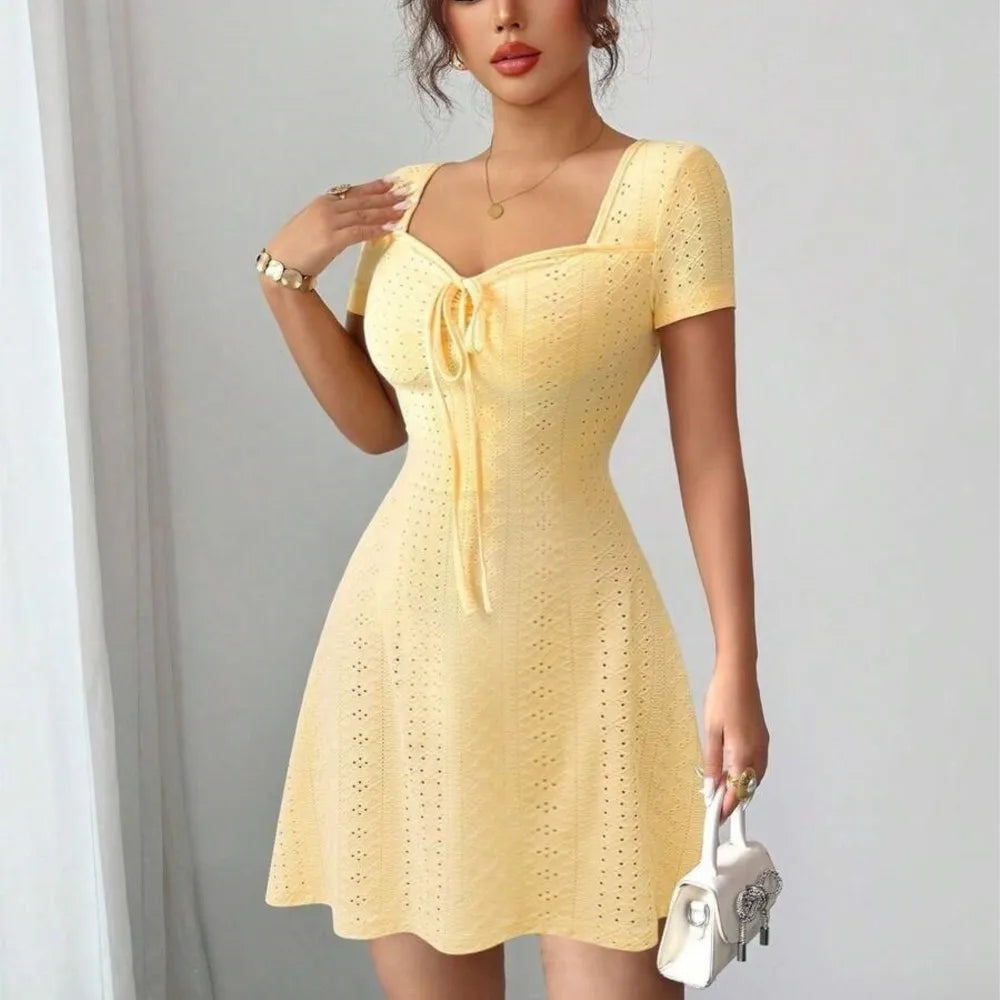 Pointelle Knit Short Sleeve Dress