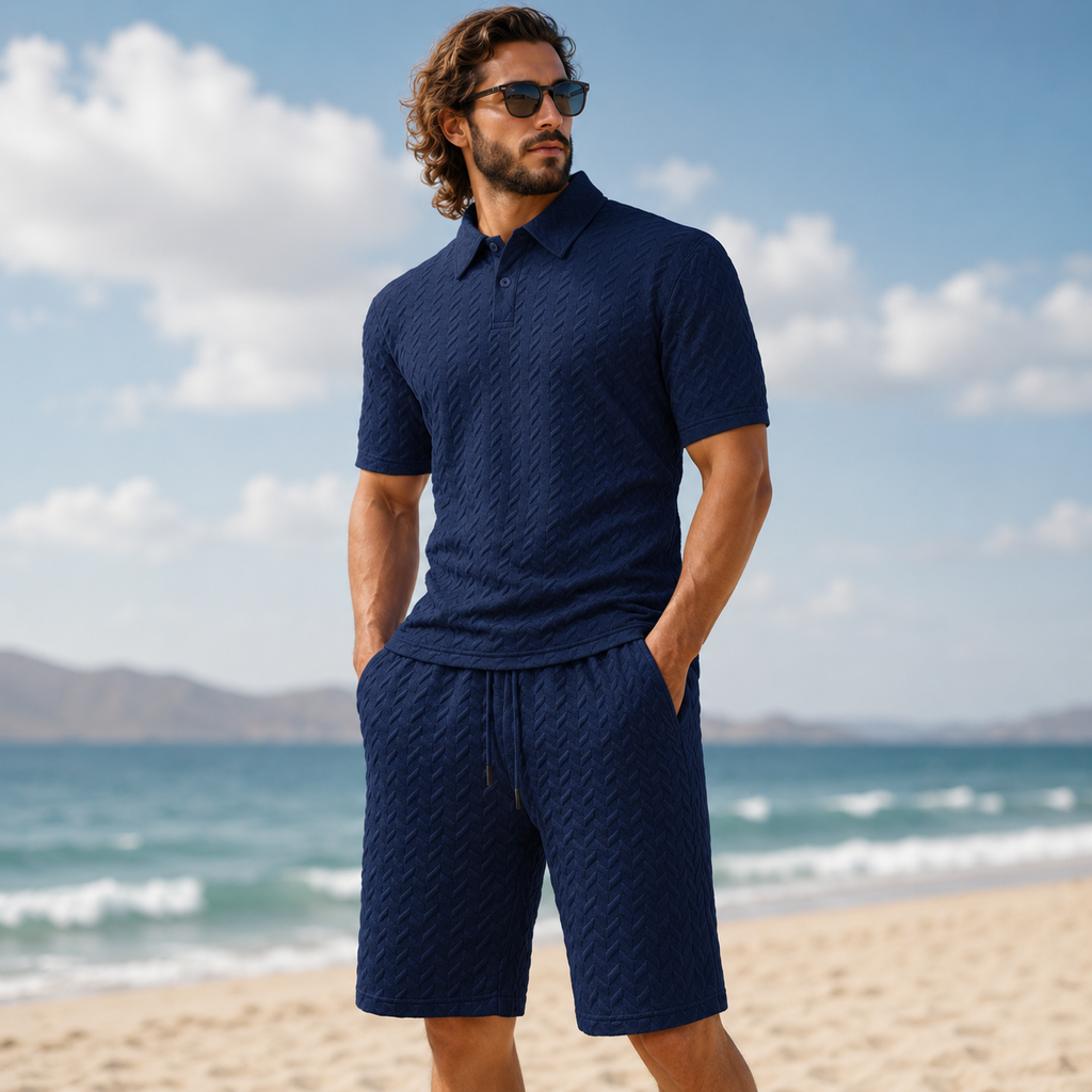 Men's Textured Collar Shirts and Shorts Coords Set