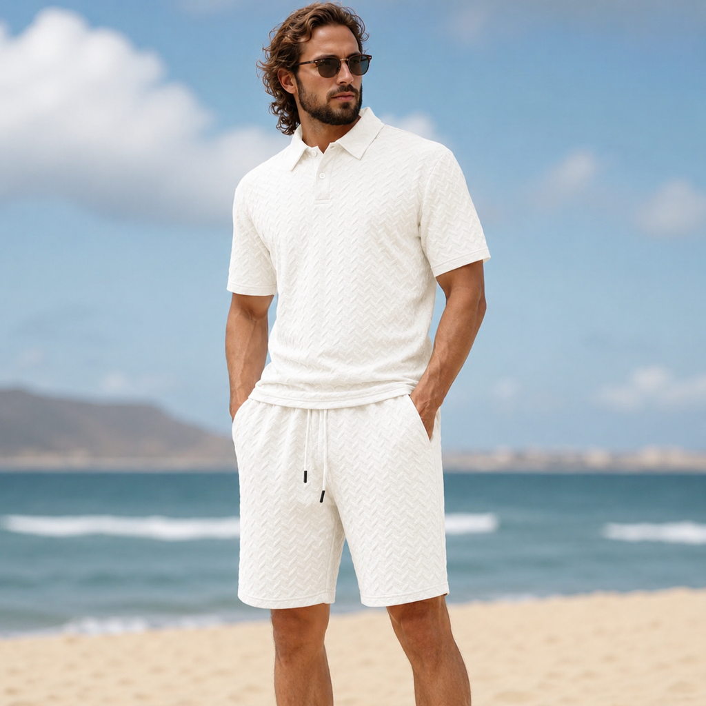 Men's Textured Collar Shirts and Shorts Coords Set