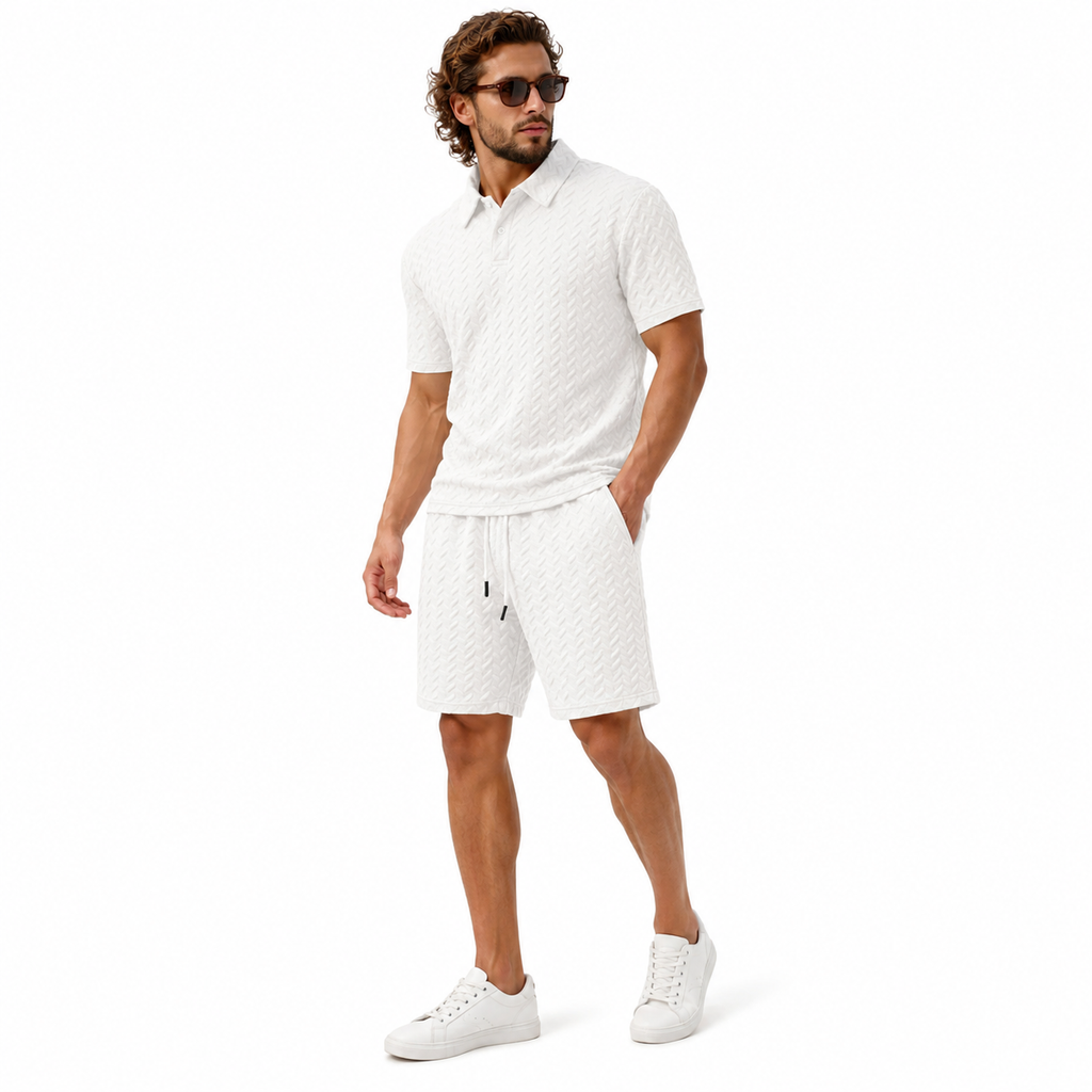 Men's Textured Collar Shirts and Shorts Coords Set