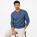 Ribbed Stripe Long Sleeve Henley Shirt