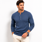Ribbed Stripe Long Sleeve Henley Shirt