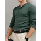Ribbed Stripe Long Sleeve Polo Shirt
