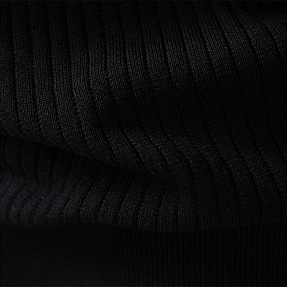 Ribbed Stripe Long Sleeve Polo Shirt