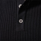 Ribbed Stripe Long Sleeve Polo Shirt