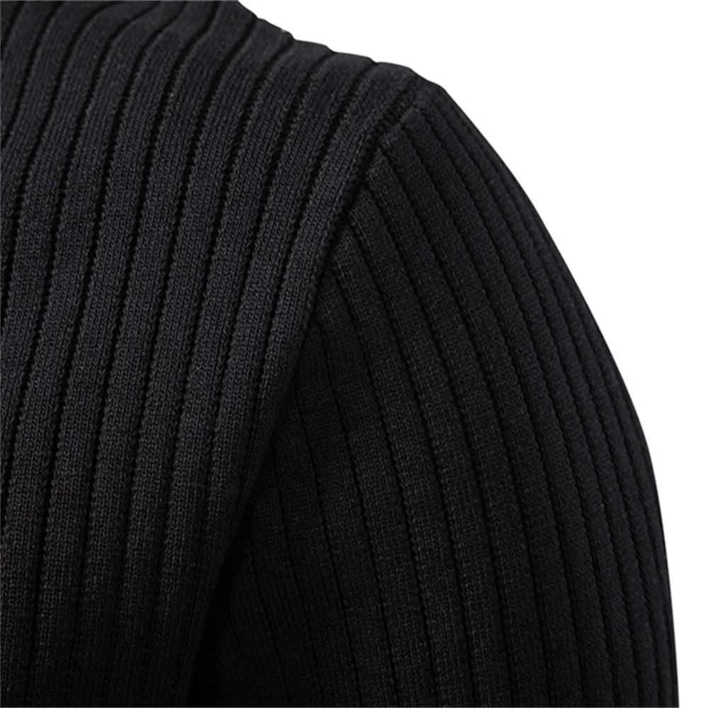 Ribbed Stripe Long Sleeve Polo Shirt