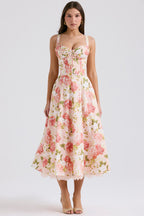 A Line Flower Print Midi Dress With Straps