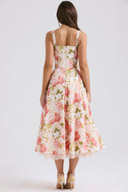 A Line Flower Print Midi Dress With Straps