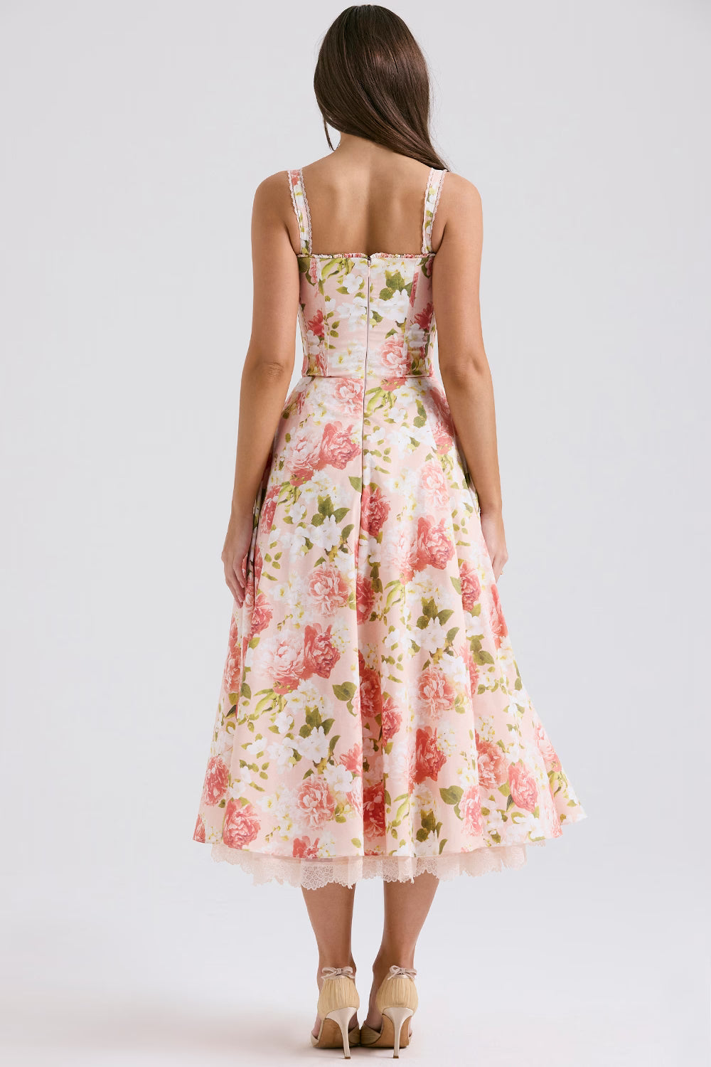 A Line Flower Print Midi Dress With Straps