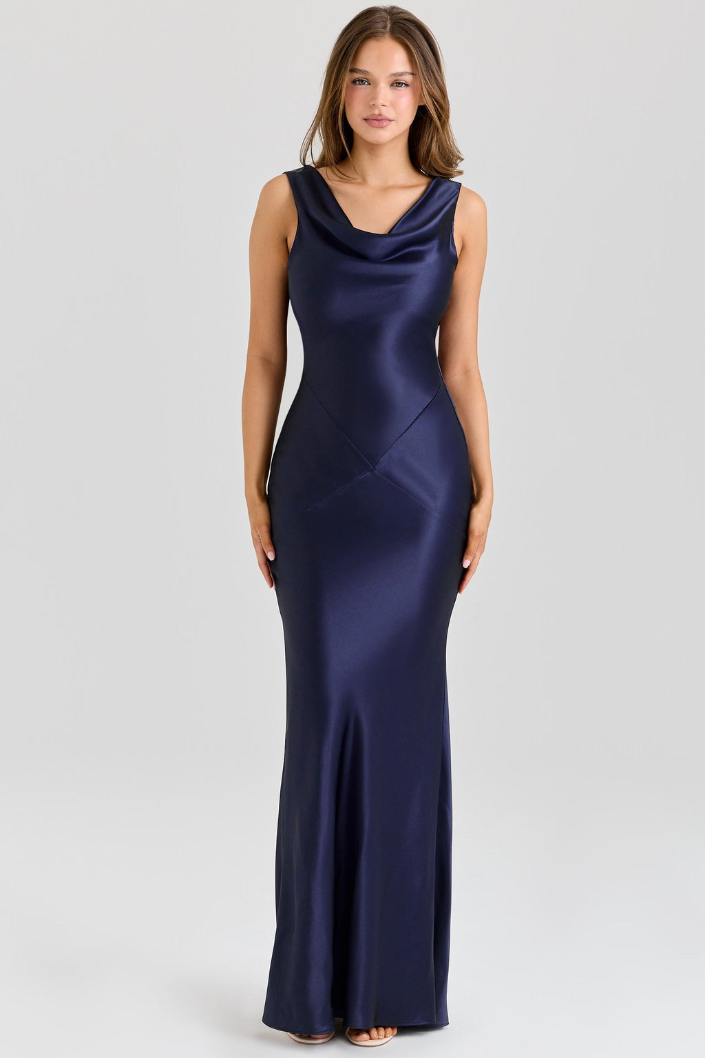 Women's Fitted Cowl Neck Maxi Dress with Low Open Back